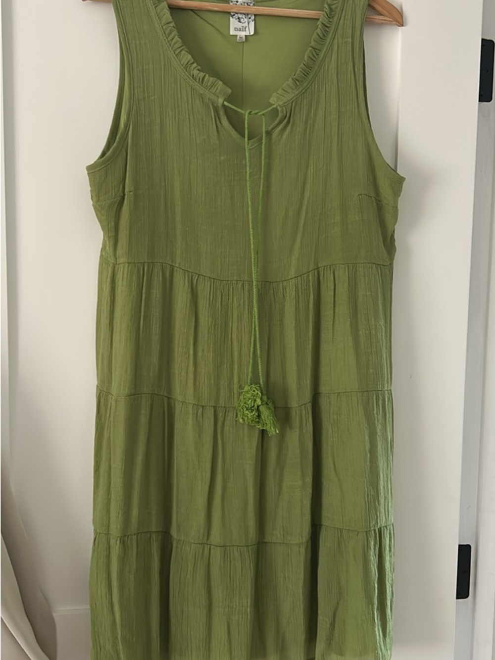 Light Olive Tiered Tie-Front Sleeveless Midi Dress